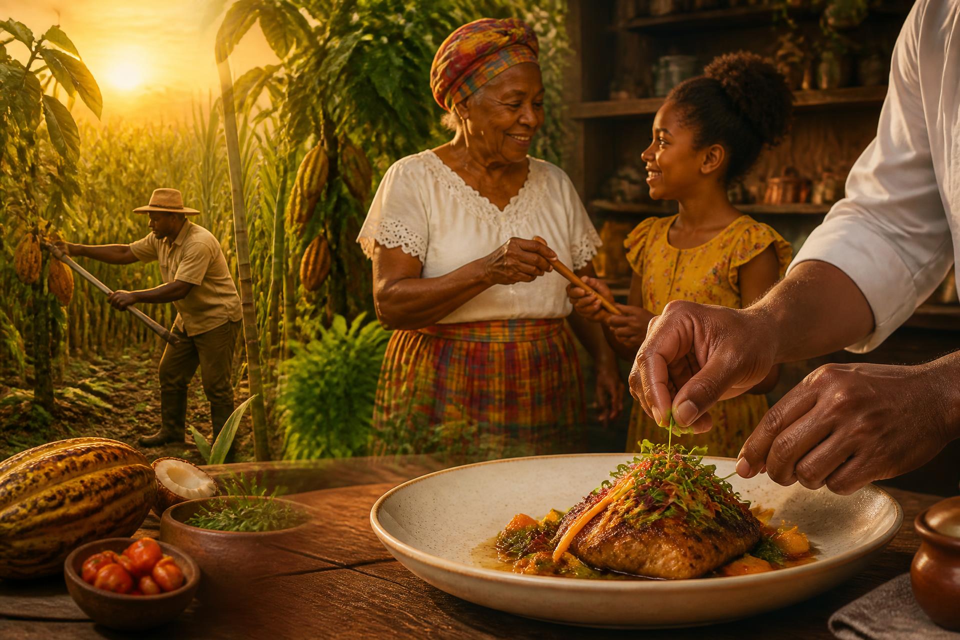 De la plantation à l'assiette : récolte caribéenne, transmission entre générations et dressage par le chef